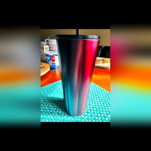 Starbucks Teal Red Oil Slick Ombre Scalloped Stainless Steel Tumbler Cup 24 oz